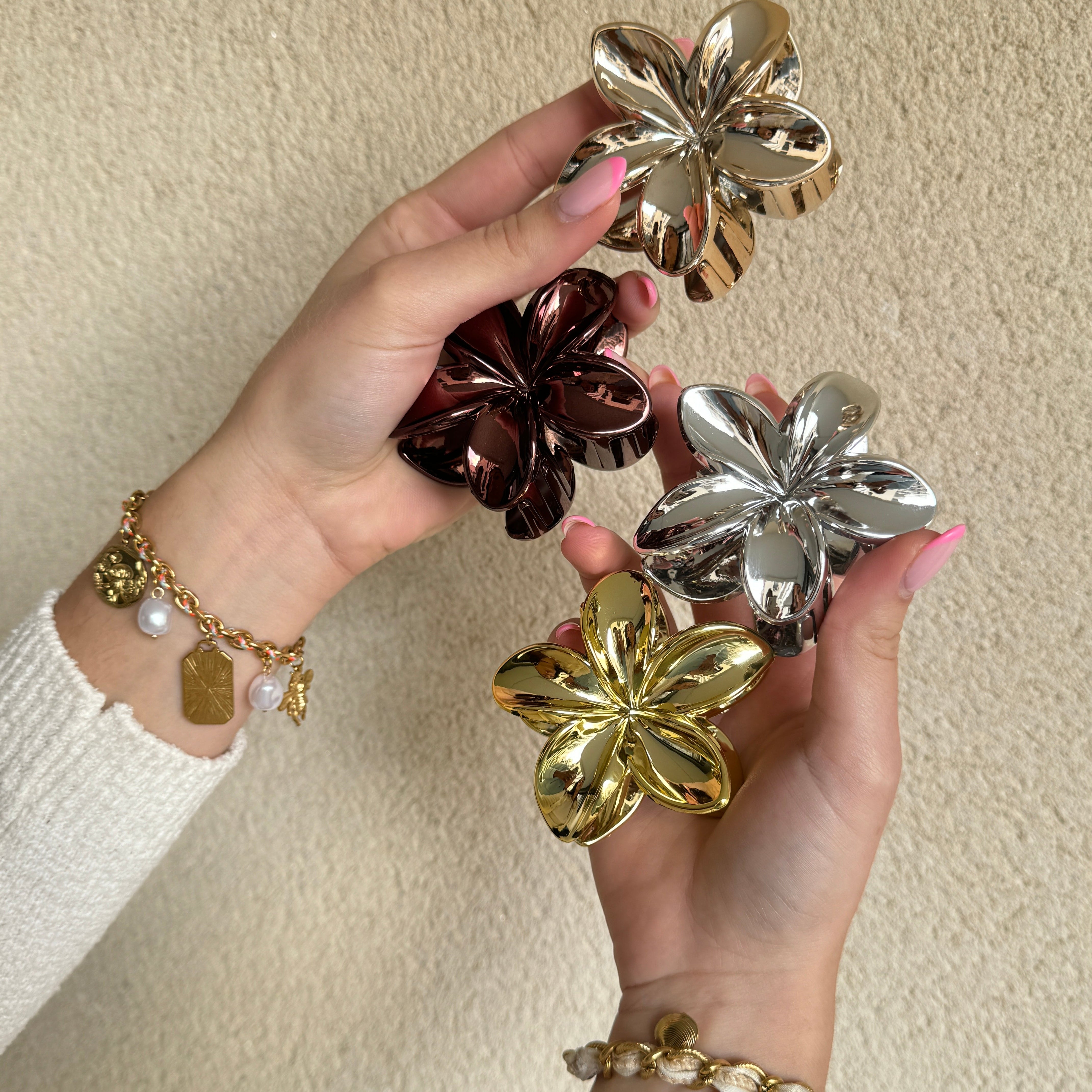 Pince à Cheveux Fleur Métallisée