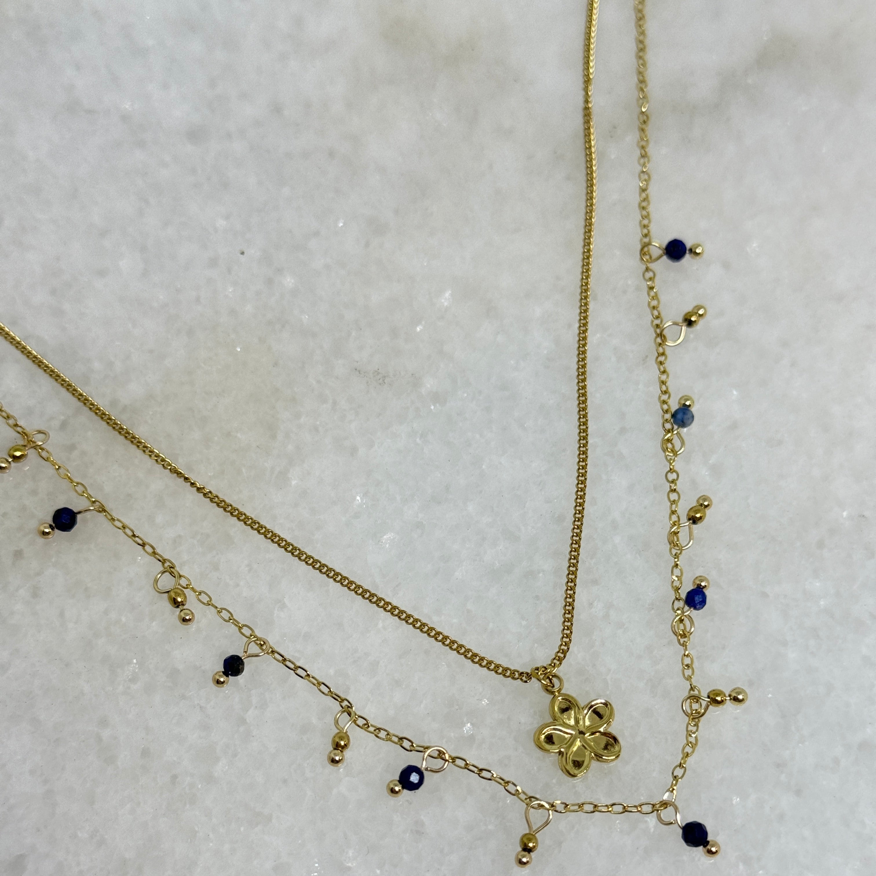 Double Collier Fleur Lapis Lazuli
