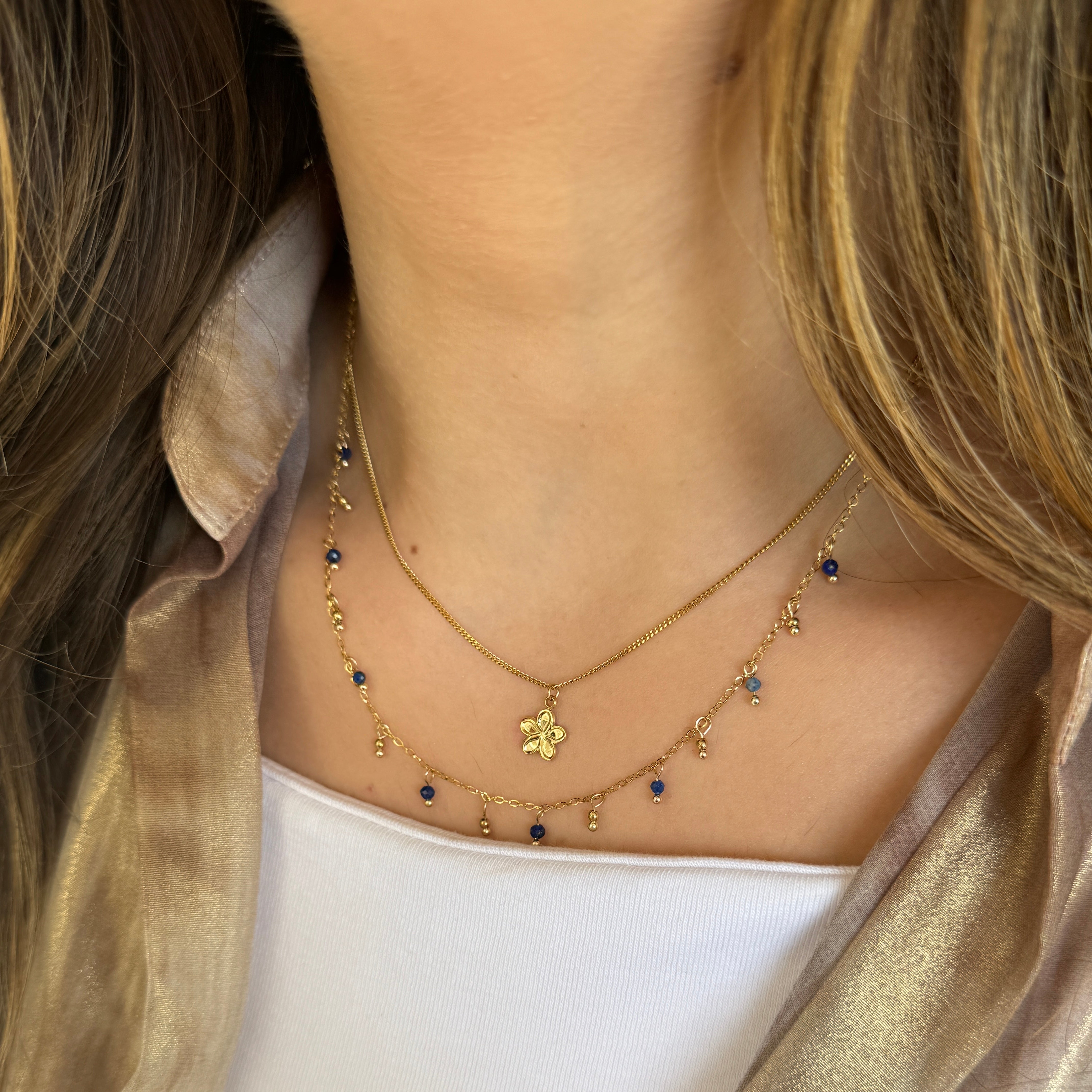 Double Collier Fleur Lapis Lazuli