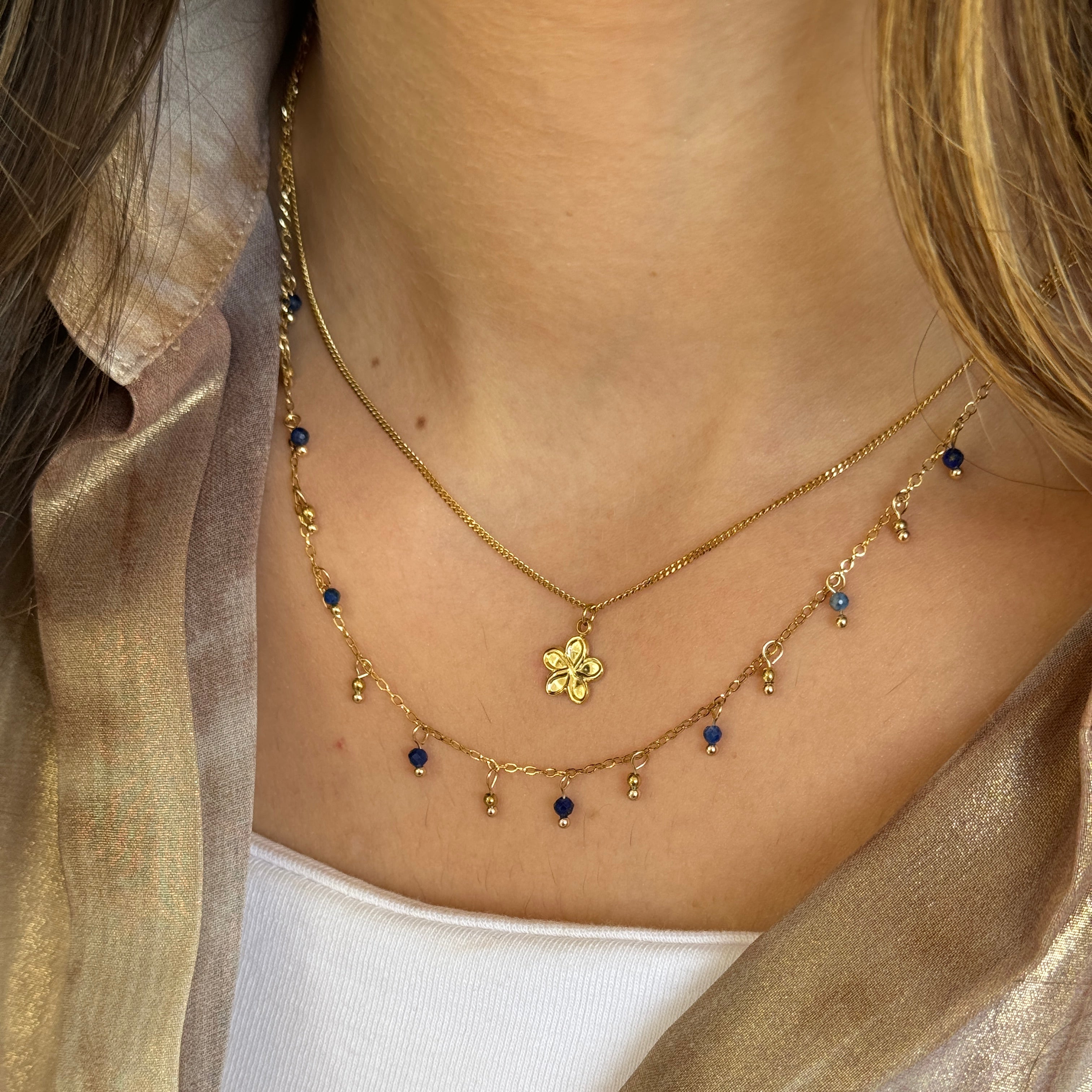 Double Collier Fleur Lapis Lazuli